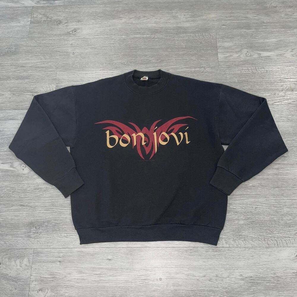Bon Jovi 1995 Vintage Black Sweatshirt Crewneck Adult Extra Large XL 90’s